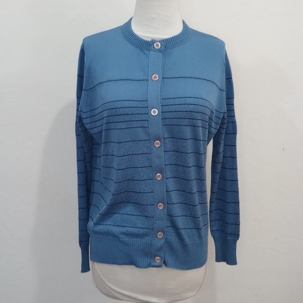 Givenchy Sport Blue Striped Cardigan Euro 40/US 8 - Vintage 70s - 80s USA Union